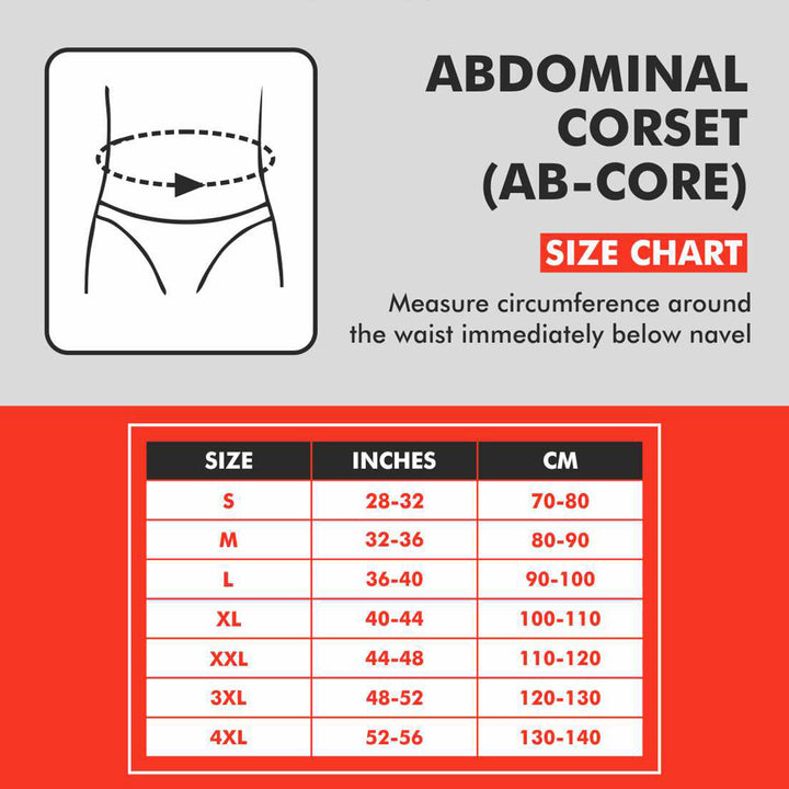 Une image des differentes taille disponibles S, M, L/XL,XXL, du produit Ceinture abdominale de taille AB Core de la marque Samson.