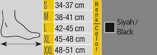 Image montrant les tailles disponibles de la chaussure de plâtre Morsa Cyberg : S, M, L et XL, présentées sous forme d'étiquettes clairement visibles.