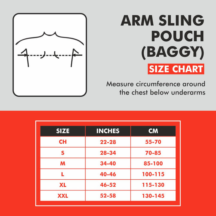 Une image des differentes taille disponibles CHS, M, L/XL, XXL, du produit Écharpe de bras porte-plâtre de la marque Samson.