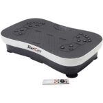 Plateau de massage vibrant Power Plate Starcare. Dispositif électronique rectangulaire, de couleur claire (blanc ou gris clair probable), avec une surface plate et une légère courbure. On aperçoit des éléments de contrôle et un écran digital sur le dessus. L'image met en avant son design moderne et compact, suggérant un usage à domicile.