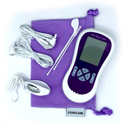 Appareil de rééducation périnéale Starcare avec écran LCD affichant des informations sur l'entraînement. L'appareil est conçu pour renforcer les muscles du plancher pelvien et permet une personnalisation des exercices.