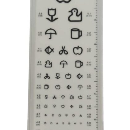 Échelle optométrique Starcare extra-plate avec éclairage LED intégré, conçue pour les enfants. L'échelle est ergonomique, facile à utiliser et présente un design épuré.