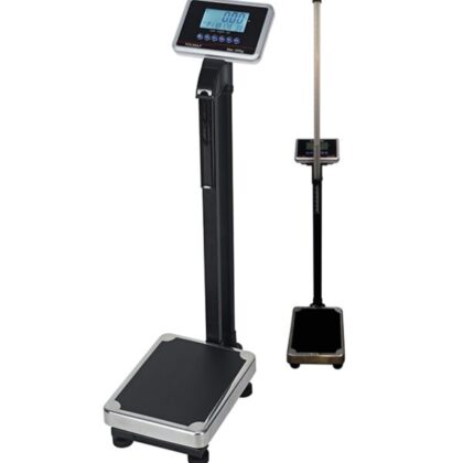 Pèse personne électronique Starcare avec toise intégrée, affichant un écran digital clair. Le produit est conçu pour mesurer précisément le poids et la taille, permettant un suivi de la santé à domicile. L'appareil est de couleur [préciser la couleur principale si visible, ex: blanc/gris].