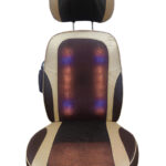 Siège massant Starcare en cuir brun. Le siège est doté de plusieurs coussinets de massage visibles sur le dos, le cou et les cuisses. Il semble offrir un design enveloppant et moderne.