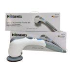 Massageurs Medanex à deux têtes, couleur [couleur du produit, ex: bleu/noir], conçus pour le corps. Les deux têtes de massage sont visibles et semblent être en rotation. L'appareil est présenté [précisez l'orientation et le contexte visuel, ex: posé sur un sol, en main]. Il est associé aux termes "massage" et "bien-être".