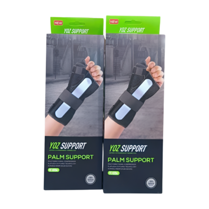 Attelle de poignet Yc (référence 8354) en tissu respirant, conçue pour offrir soutien et soulagement en cas de douleur, entorse, tendinite ou syndrome du canal carpien. L'attelle est visiblement flexible et s'ajuste au poignet avec des attaches réglables.