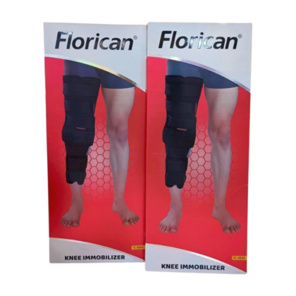 Attelle de genou Florican FC4044, immobilisation robuste et confortable. L'attelle est de couleur [préciser la couleur dominante, par exemple : bleu marine] et présente des [préciser les matériaux visibles, par exemple : épaisses baleines latérales en plastique rigide] pour un maintien optimal. Elle est dotée de [décrire les éléments de fixation, par exemple : sangles Velcro réglables] pour un ajustement sécurisé. L'attelle est conçue pour la récupération après entorses, tendinites ou interventions chirurgicales au genou.