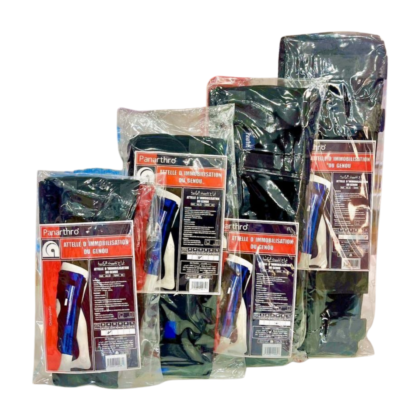 Attelle de genou Panarthro, 60cm, visible sur l'image. Attelle immobilisatrice, probablement en plastique rigide, conçue pour le genou. Elle suggère une fixation stable et un maintien confortable, adaptée à des blessures comme les entorses, la période post-opératoire ou les douleurs au genou. L'attelle est présentée comme un outil favorisant la récupération.