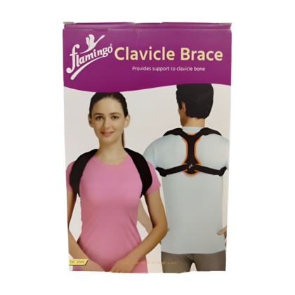 Bandage de soutien claviculaire Flamingo OC 2018 (taille 2XL) en tissu respirant, conçu pour immobiliser et soulager les douleurs liées aux entorses, fractures et autres blessures. Bandage réglable pour un ajustement personnalisé.