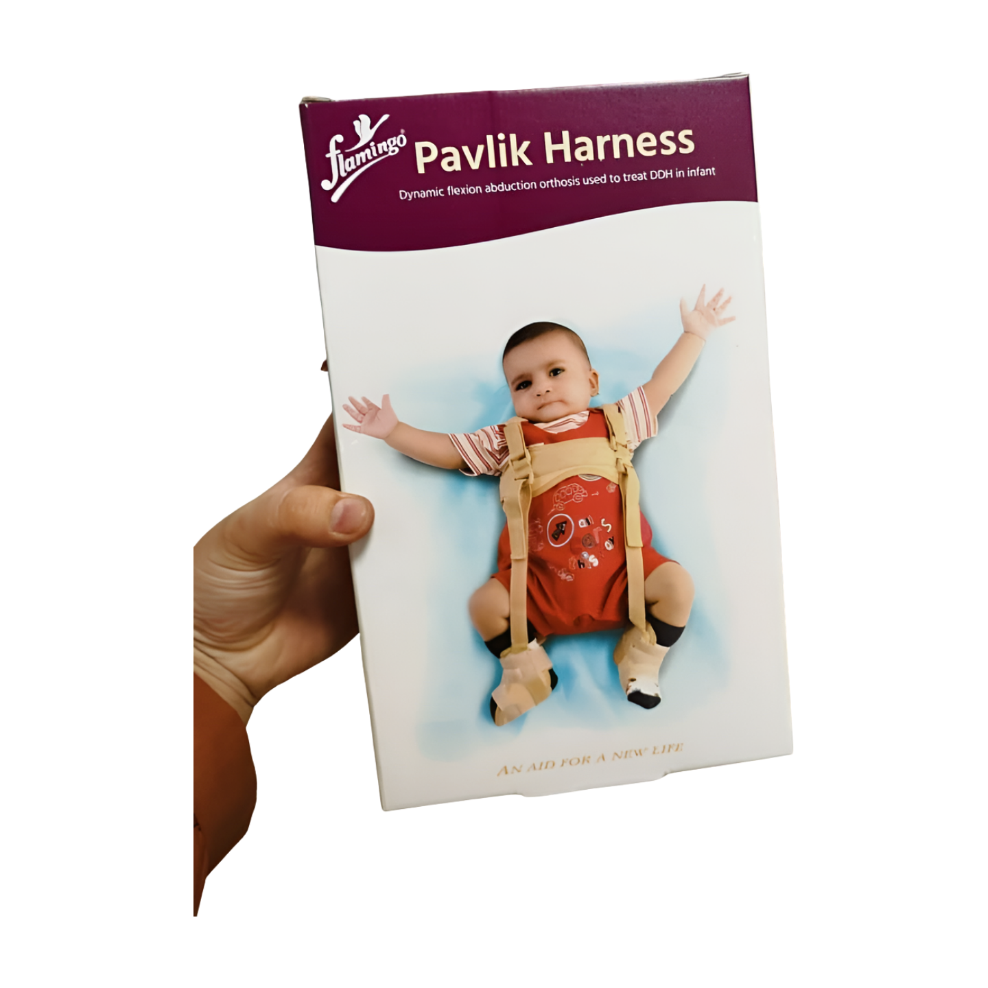 Bandage pelvien pour enfant Flamingo OC 2197. Bandage blanc, doux et souple, avec des découpes spécifiques pour le confort. Sangles adhésives repositionnables pour un maintien sûr. Disponible en plusieurs tailles (XS à L). Produit parapharmacie pour petites plaies et irritations.