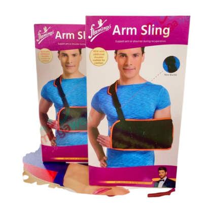 Écharpe de soutien pour bras Flamingo OC 2004. Tissu respirant, couleur [indiquer la couleur si visible sur l'image, ex: rose pâle, blanc], avec des attaches discrètes pour un maintien optimal du bras. Destinée au confort lors de blessures, d'activités sportives ou en rééducation. Produit de parapharmacie.