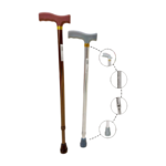 Canne de marche Megawell en aluminium, de couleur [couleur de la canne si visible, sinon "gris clair"], avec poignée ergonomique noire. La canne est réglable en hauteur et présente un design léger, visiblement stable et robuste. Elle est destinée à offrir soutien et confort à une personne pour faciliter la marche.