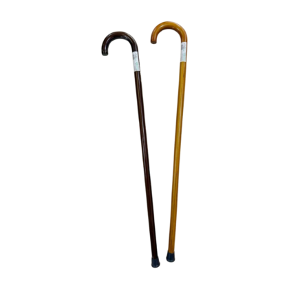 Canne de marche Megawell en bois, forme en C, couleur bois clair. Poignée ergonomique, design sobre et élégant. Taille standard.