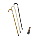 Canne en bois Megawell, modèle C (MCB005). Design élégant et ergonomique. Poignée courbée pour un confort optimal, offrant soutien et sécurité pour la marche. Matériau en bois de qualité visible. #canneenbois #mobilité