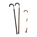 Canne de marche Megawell en bois marron et noir, modèle Forme C. Une canne élégante conçue pour le confort et la stabilité, idéale pour les déplacements quotidiens.