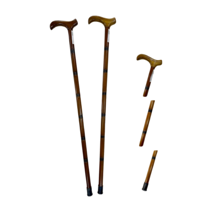 Canne de marche en bois Megawell, forme T, présentant un design élégant et raffiné. La canne est conçue pour offrir confort et stabilité, avec une prise en main optimale pour une marche sécurisée. Le bois présente une teinte naturelle et chaleureuse.