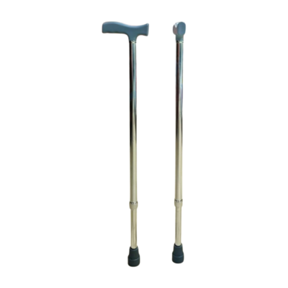 Canne té en aluminium de couleur [Couleur de la canne, ex: noire] avec poignée ergonomique [Décrire la forme de la poignée, ex: arrondie, en mousse]. La canne présente une structure té légère et robuste, suggérant une bonne stabilité. Elle est présentée sur un fond [Décrire le fond, ex: neutre, clair].