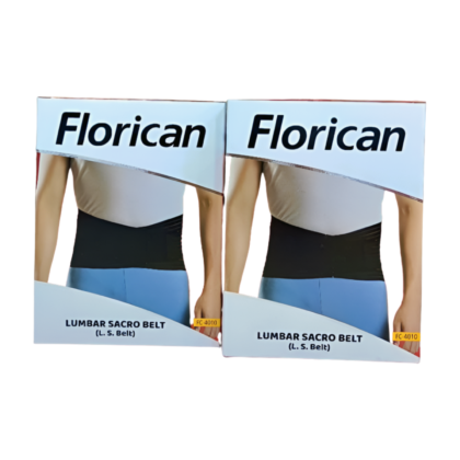 Ceinture de soutien lombaire Florican FC-4010 : ceinture de couleur [couleur de la ceinture, ex: noire, grise] avec deux systèmes de serrage, conçue pour le confort et le soutien du bas du dos. La ceinture est présentée sur un fond [couleur du fond, ex: blanc, neutre] et semble fabriquée dans un matériau respirant.