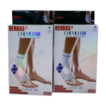 Chevillère élastique de couleur [Couleur de la chevillère] avec des attaches réglables, conçue pour le sport et le soutien. Elle est présentée sur une cheville, illustrant son ajustement et sa forme anatomique. La chevillère semble confortable et bien ajustée.