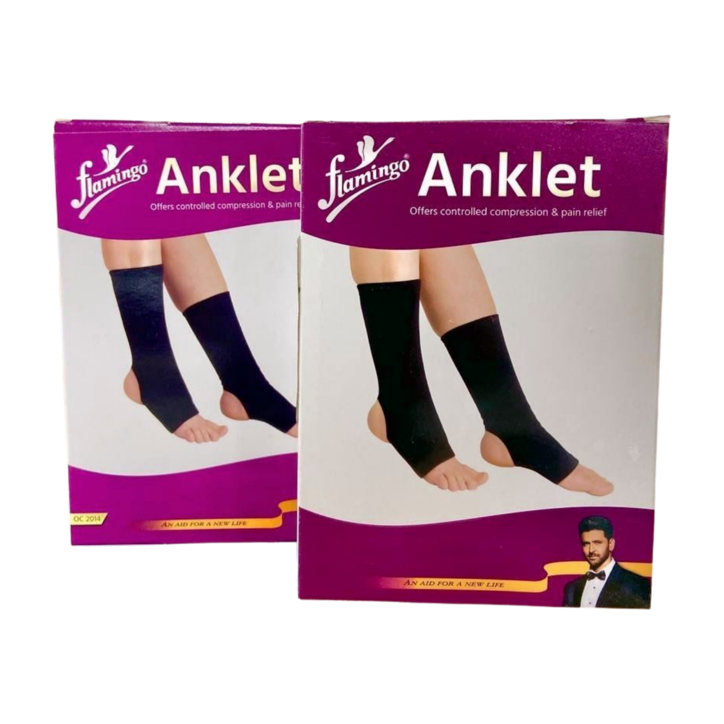 Chevillère rose flamingo, modèle simple OC 2014, conçue pour le soutien et le confort de la cheville. La chevillère est visiblement élastique et présente une forme enveloppante. Plusieurs tailles sont disponibles.