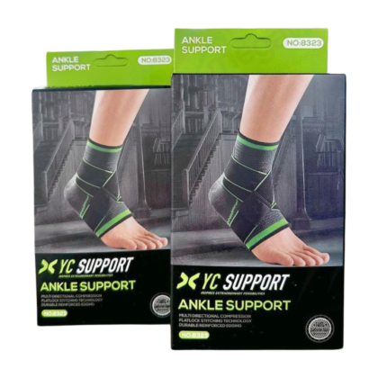 Chevillère de soutien universelle Yc 8323, vue de face. Conçue pour la cheville, elle est de couleur [préciser la couleur si visible, ex: noire, grise] et présente un système de [préciser le type de fermeture si visible, ex: velcro, scratch] pour un ajustement personnalisé. Elle est fabriquée dans un matériau [préciser le matériau si visible, ex: élastique, respirant] et vise à offrir confort et prévention des blessures lors de l'activité physique. Le logo "Yc" est visible sur [préciser l'emplacement du logo].