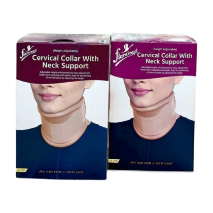 Collier cervical Flamingo OC 2190 : collier de soutien ergonomique pour le cou et les épaules. Le collier est de couleur [Couleur visible sur l'image, ex: bleu clair] et possède des sangles réglables pour un ajustement personnalisé. Il est conçu pour offrir un confort optimal et un soutien maximal. Disponible en différentes tailles (S, XL, 2XL).