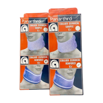 Collier cervical Panarthro C.C2, taille M/XL, visiblement renforcé, conçu pour soutenir le cou et soulager les douleurs.