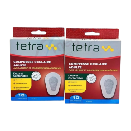 Compresses oculaires Tetra, 12 pièces : compresses bleues et douces pour les yeux, présentées dans un emballage transparent, conçues pour soulager la fatigue oculaire, les yeux secs et les cernes.