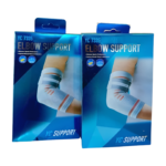 Coudière de soutien universelle Yc 7335, présentée sur fond neutre. La coudière est de couleur grise, en tissu extensible avec des renforts en silicone au niveau du coude pour un maintien sécurisé. Elle possède des ouvertures pour une meilleure respirabilité et une amplitude de mouvement optimale. L'image met en évidence la conception ergonomique et le confort du produit.