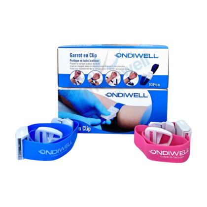 Garrot en silicone Ondiwell OW004, de couleur [couleur du garrot si visible, sinon laisser vide], conçu pour stopper les saignements. Matériau hypoallergénique et résistant, facile à appliquer. [Décrire brièvement la forme ou les particularités visuelles du garrot, ex: Forme circulaire, avec sangle réglable]. Idéal pour une utilisation en urgence ou quotidienne.