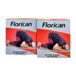 Genouillère en gel Florican FC 4055, visible sur l'image, conçue pour le confort et le soulagement de douleurs articulaires légères à modérées (arthrose, tendinite). Elle est présentée comme adaptée à la pratique de la prière et favorisant la mobilité. La genouillère est un produit de parapharmacie.