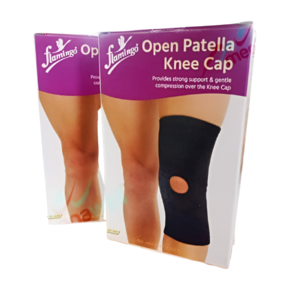 Genouillère rotulienne Flamingo en gel, de couleur [préciser la couleur de la genouillère si visible sur l'image], couvrant le genou. Elle est conçue en tissu élastique et respirant, visiblement confortable et facile à mettre. La genouillère est présentée sur fond [préciser la couleur de fond si pertinente], et suggère un maintien et un soutien pour la rotule. Disponible en différentes tailles (S, M, L, XL, 2XL).