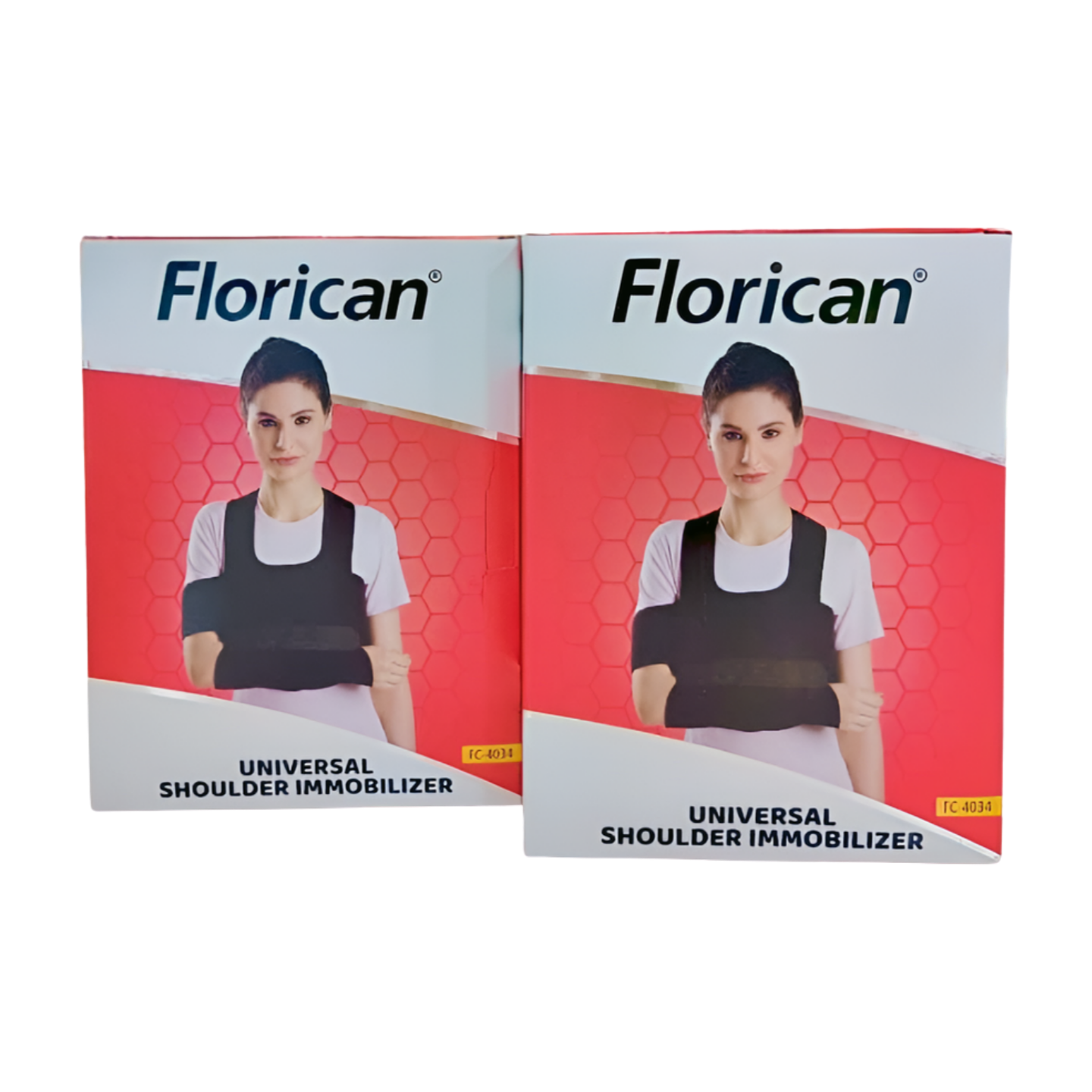Immobilisateur d'épaule Florican FC4034, en tissu élastique bleu, couvrant l'épaule droite. Il présente des sangles réglables en velcro et des baleines latérales pour un soutien optimal. Le produit est présenté sur un fond blanc.