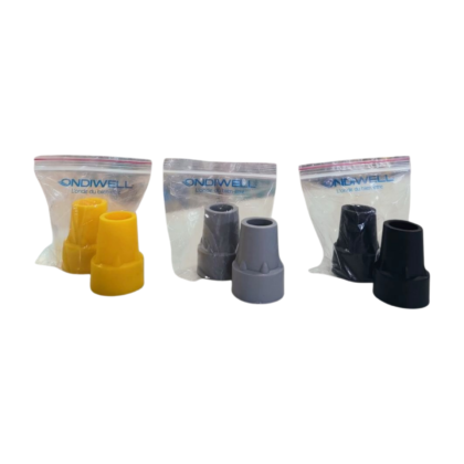 Embout de béquille Ondiwel, noir, en caoutchouc texturé pour une adhérence optimale. Conçu pour réduire les glissades et assurer la sécurité. Facile à fixer sur la béquille.