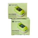Oximètre de pouls Oxyfrog Spengler pour enfant : petit appareil portable, ergonomique et de couleur [préciser la couleur principale si visible sur l'image, ex : bleu clair], avec un écran digital affichant le taux d'oxygène dans le sang (SpO2) et le rythme cardiaque. Conçu pour une utilisation facile et précise à la maison ou en voyage, il est idéal pour surveiller la santé de votre enfant.