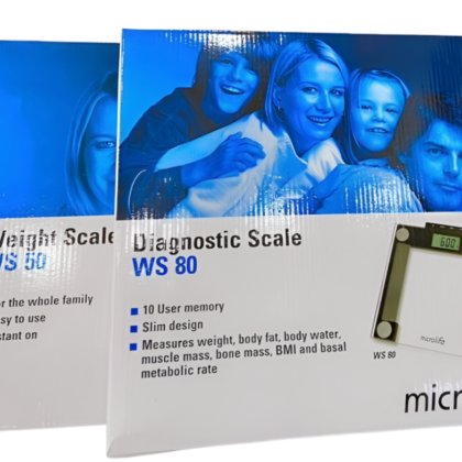 Pèse-personne électronique Microlife WS-80. Pèse jusqu'à 200 kg. Écran LCD clair affichant les mesures. Design simple et moderne. Arrêt automatique.