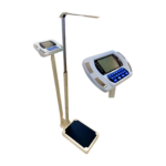 Pèse-personne électronique Swingmed SM-SCT002, design moderne et épuré, affichant un écran digital clair. Inclut une toise intégrée pour mesurer l'IMC, permettant un suivi précis et facile du poids et de la santé.