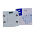 Pèse-personne électronique Senssun IF928B. Couleur principale noire avec écran LCD blanc. Plateforme de pesée en verre trempé transparent. Affichage numérique des mesures. Indication Bluetooth visible. Capacité maximale de 180 kg.