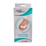 Séparateur hallux valgus Megawell MP012 : petit dispositif discret en silicone médical clair, conçu pour séparer les orteils et soulager la douleur. Il se positionne sous l'hallux pour favoriser une marche plus naturelle.