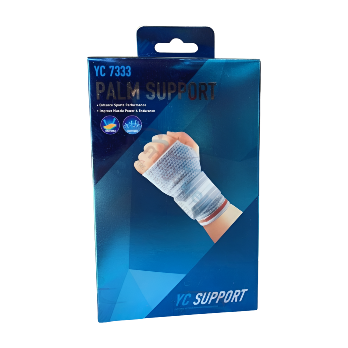 Surpoignet universel Yc 7333, bleu marine, en tissu respirant et extensible. Il enveloppe un poignet, offrant soutien et compression. Adapté aux activités sportives et pour soulager les douleurs ou entorses.