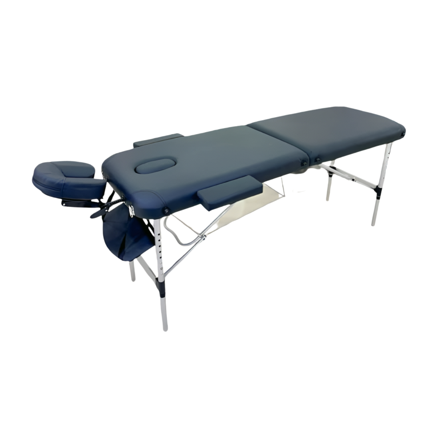 Table d'examen/massage pliable, modèle Nd C030-140. Table robuste et réglable en hauteur, présentée pliée pour faciliter le rangement. Conçue pour les parapharmacies et les soins à domicile, elle optimise l'espace disponible.