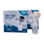 Tire-lait électrique Upper JSL-X902, compact et portable, avec un écran digital affichant les réglages. Il est présenté dans un design moderne et épuré, soulignant sa facilité d'utilisation et son confort pour l'allaitement. Un biberon de 180ml est visible, illustrant sa capacité de récupération du lait maternel.