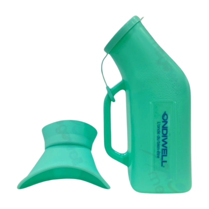 Urinoir Ondiwell mixte, design discret, pour hommes et femmes. Matériau médical facile à nettoyer, idéal pour les personnes à mobilité réduite, les seniors et les déplacements.