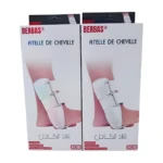 Attelle de cheville Berbas BR280, vue de face. Attelle en tissu respirant, couleur grise, avec des sangles réglables en velcro pour un maintien personnalisé. Elle est conçue pour soutenir la cheville en cas d'entorse, tendinite ou foulure légère, permettant une mobilité quotidienne tout en offrant un confort optimal.