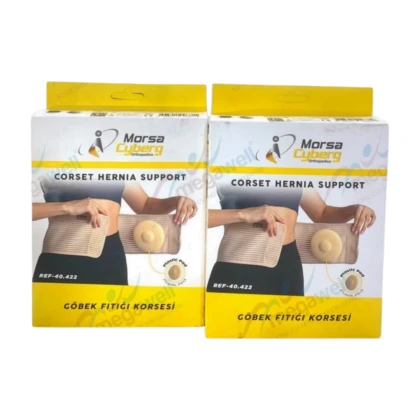 Corset Morsa Cyberg 40.422, visible sur l'image, est un corset de soutien de couleur [Couleur du corset, ex: noir, bleu marine] conçu pour soulager les hernies abdominales. Il présente une conception respirante et ajustable, avec des sangles permettant d'adapter la compression. Le corset est disponible en tailles M, L et XL. Il se présente comme un dispositif de confort et de soutien médical.