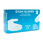 Gants médicaux en latex de couleur blanche, taille L, présentés sur un fond neutre. Ils sont sans couture et semblent confortables.