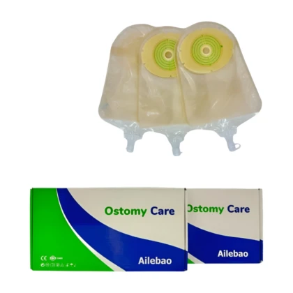 Poche d'urostomie Ailebao de 60mm, visible sur l'image. Elle semble conçue pour le confort et la discrétion, fabriquée avec des matériaux de qualité. Elle est présentée comme facile à utiliser pour la gestion d'une urostomie.