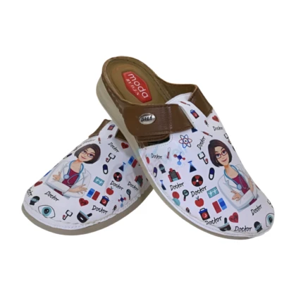 Sabot orthopédique pour femme Enova M-275. Semelle en EVA haute densité, forme anatomique pour confort et soutien quotidien. Protège et amortit le pied. Disponible en tailles 37 à 41.