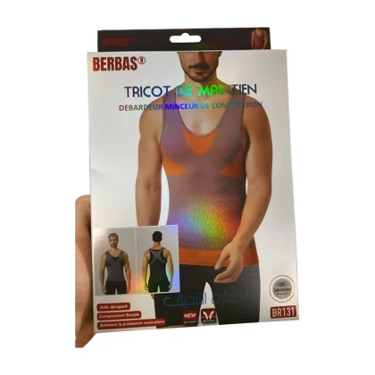Débardeur Berbas "Tricot de Maintien" : Débardeur ajusté de couleur [couleur du débardeur], conçu pour la minceur. Il offre un soutien abdominal et dorsal discret grâce à sa compression intégrée et sculpte la silhouette. Le débardeur est visiblement fin et épouse le corps. Disponible en tailles L, XL et 2XL.