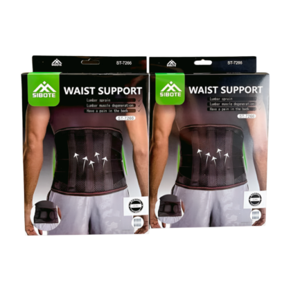 Ceinture lombaire respirante SIBOTE ST-7266, de couleur [couleur de la ceinture, par exemple : bleu clair], conçue pour le soutien et le soulagement des douleurs lombaires. La ceinture est visiblement ajustable grâce à [indiquer le type d'ajustement, par exemple : des attaches velcro] et présente une texture [décrire la texture, par exemple : perforée] pour une meilleure respirabilité. Elle est présentée sur [indiquer le contexte, par exemple : un mannequin ou un fond neutre] pour illustrer son utilisation et sa discrétion.
